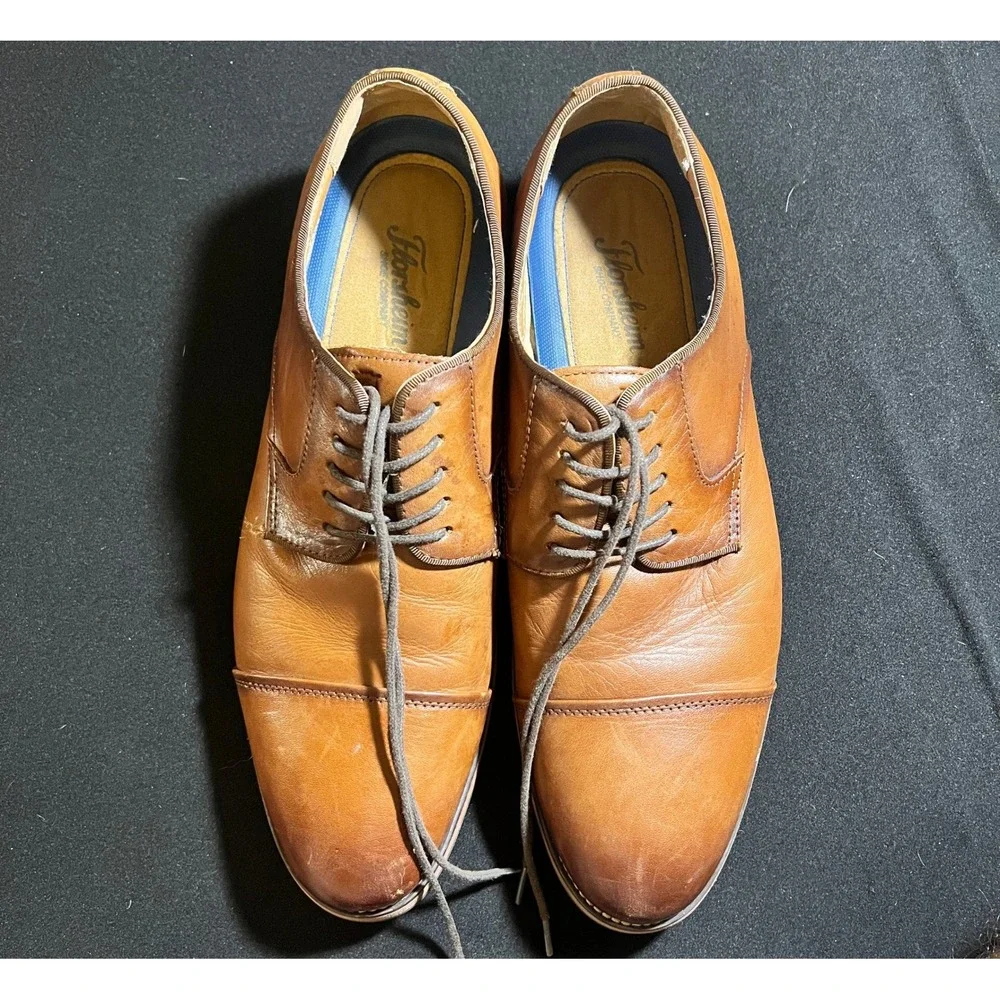 Florsheim Mens Cognac Leather Cap Toe Derby Dress Shoes Brown- Size 11